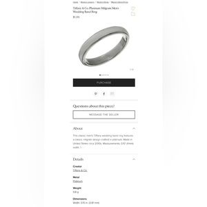 Tiffany & Co. Platinum Milgrain Men's
Wedding Band Ring Size 11-12